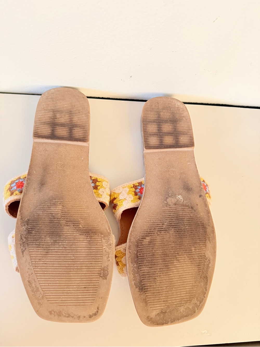 Madden Girl Yellow Crochet Slide Sandals with Floral Accent. 8.5 - Picture 7 of 8